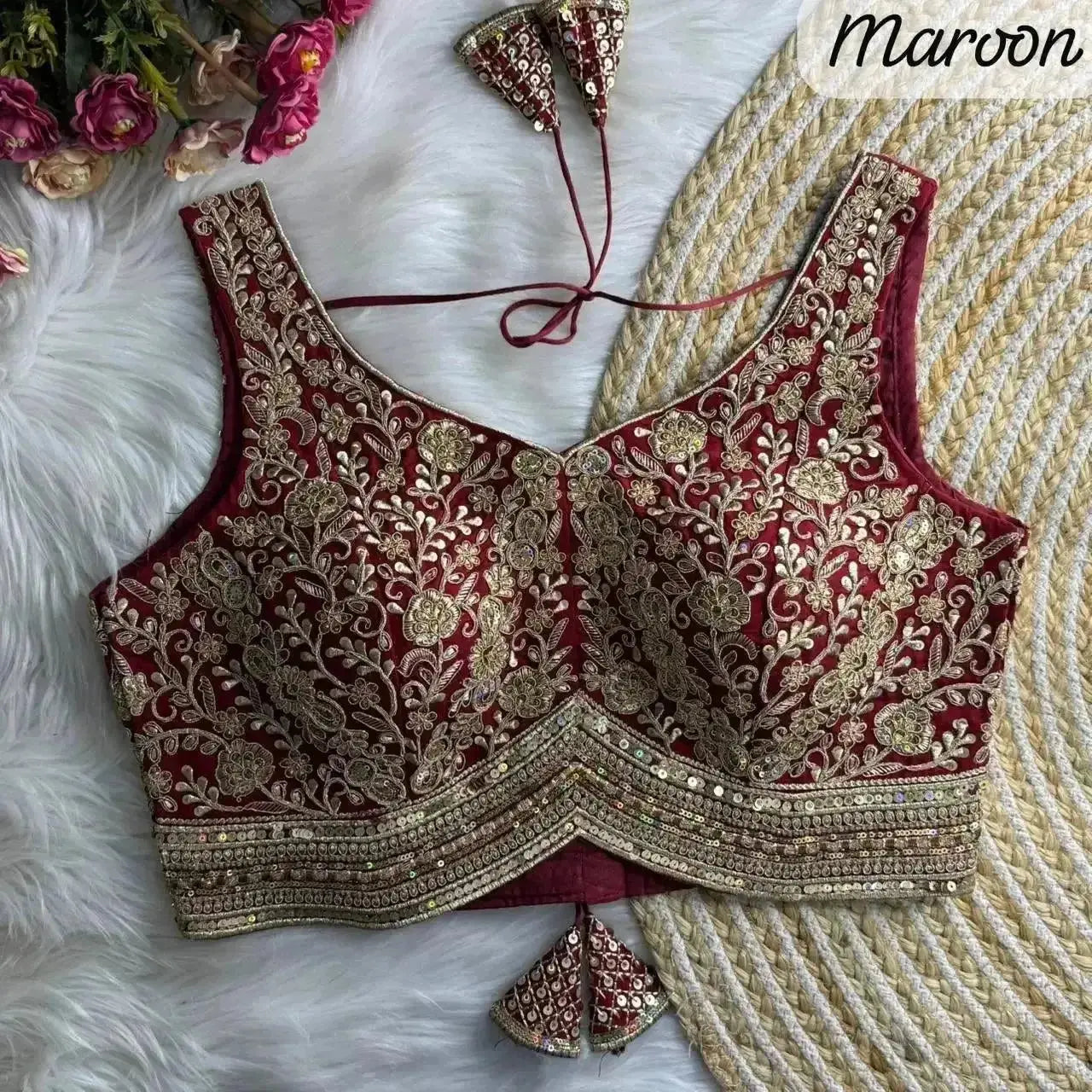 apple cut wedding blouse designs with heavy stras and rainbow work - rpd fashion