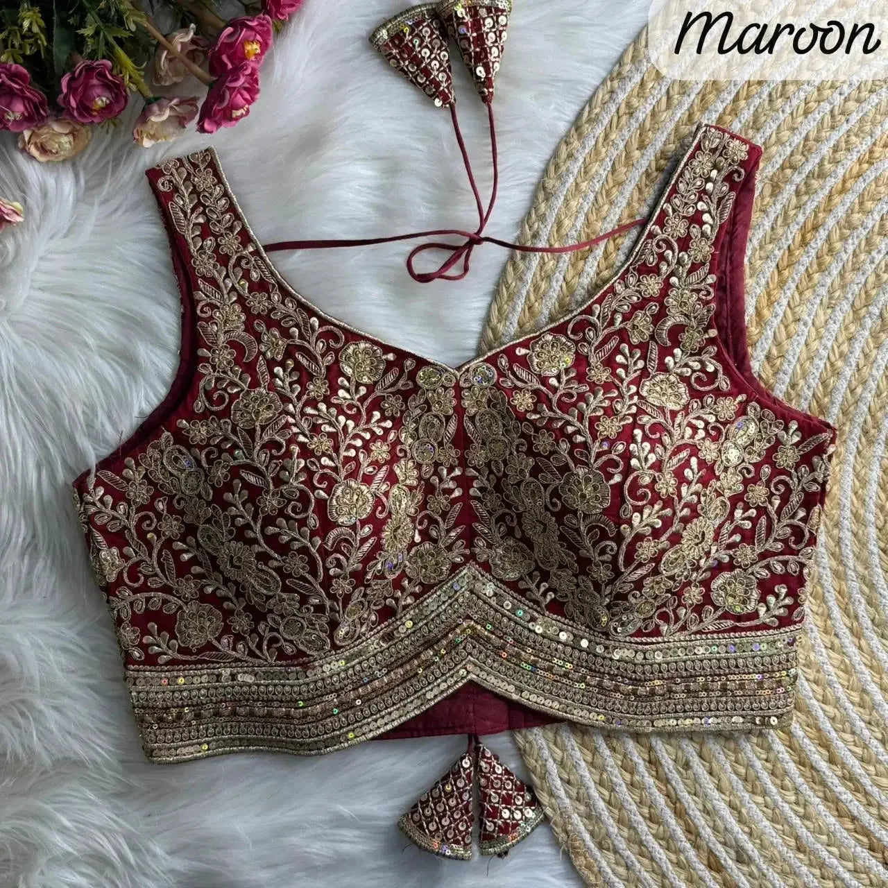 apple cut wedding blouse designs with heavy stras and rainbow work - rpd fashion