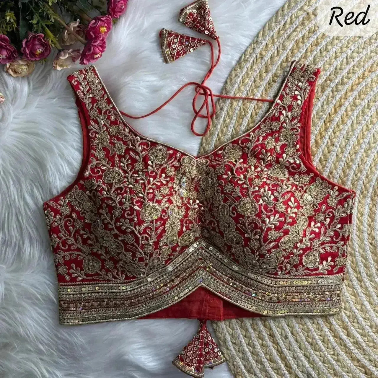 apple cut wedding blouse designs with heavy stras and rainbow work - rpd fashion