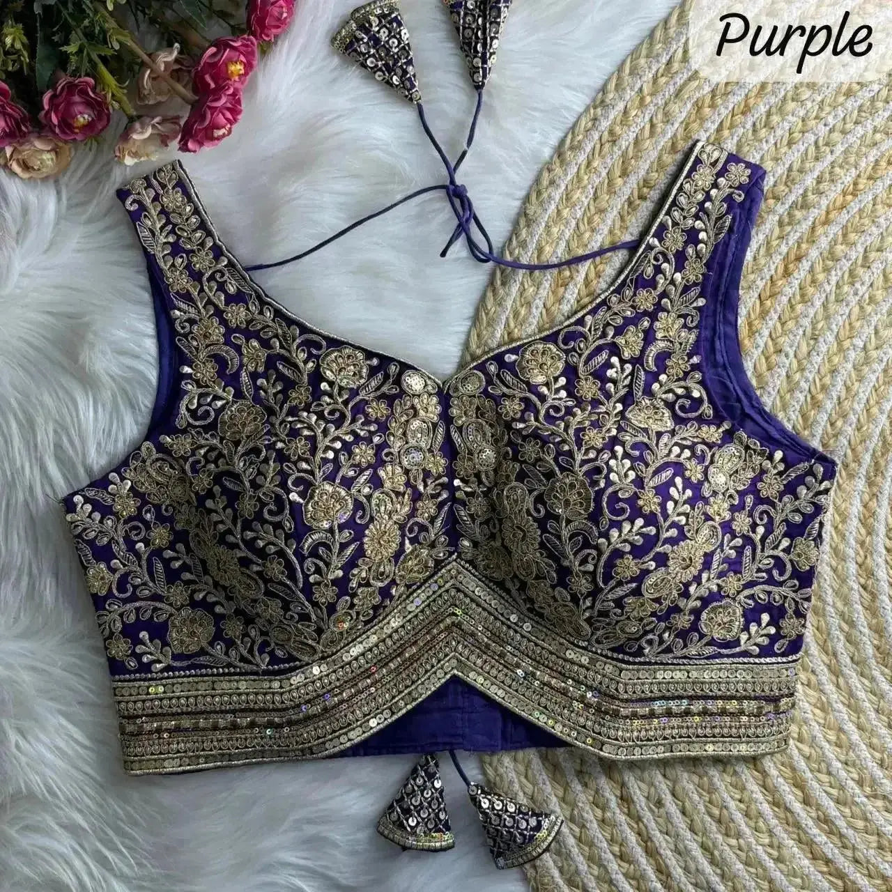 apple cut wedding blouse designs with heavy stras and rainbow work - rpd fashion