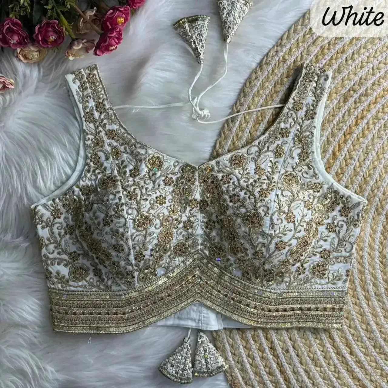 apple cut wedding blouse designs with heavy stras and rainbow work - rpd fashion