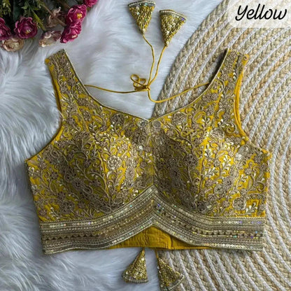 Apple Cut wedding blouse designs with Heavy Stras and Rainbow Work - RPD Fashion
