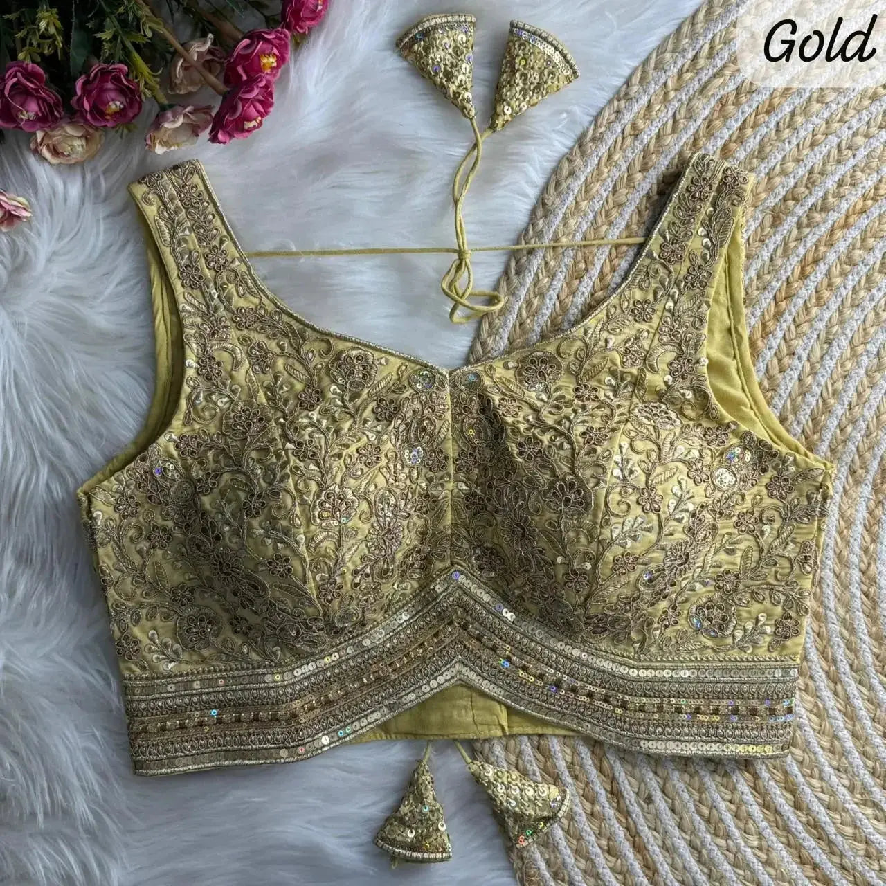 apple cut wedding blouse designs with heavy stras and rainbow work - rpd fashion