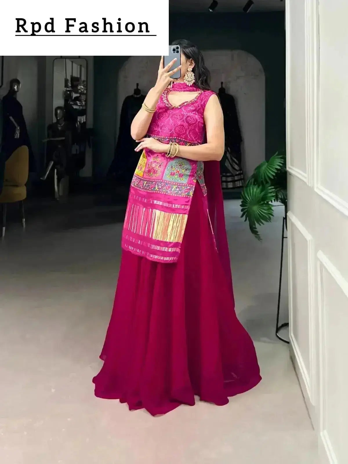 beautiful gajji silk printe kurti plazo - rpd fashion