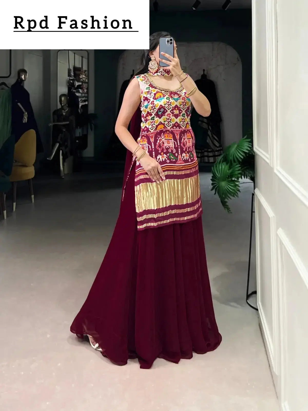 beautiful gajji silk printe kurti plazo - rpd fashion