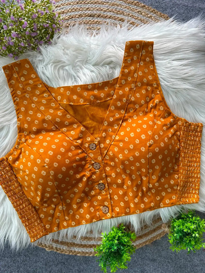 Cotton Blouse in Pure Ajrakh Cotton with Bandhani Print | Traditional Printed Blouse for Women