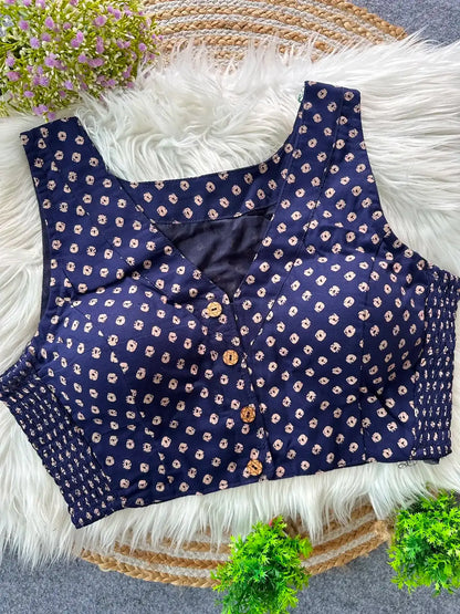 Cotton Blouse in Pure Ajrakh Cotton with Bandhani Print | Traditional Printed Blouse for Women
