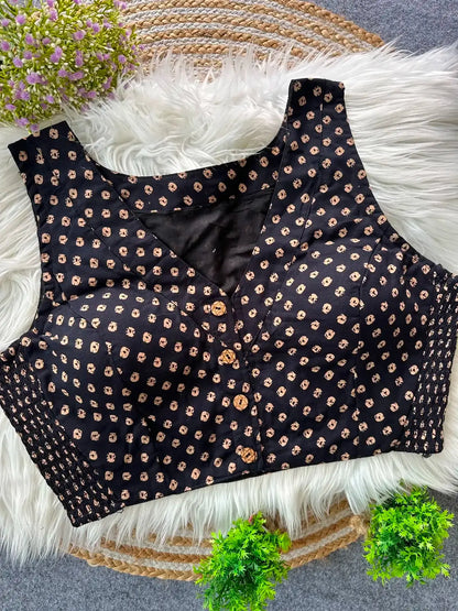 Cotton Blouse in Pure Ajrakh Cotton with Bandhani Print | Traditional Printed Blouse for Women