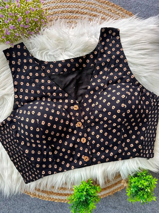 Cotton Blouse in Pure Ajrakh Cotton with Bandhani Print | Traditional Printed Blouse for Women