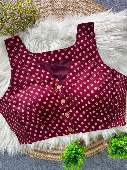 Cotton Blouse in Pure Ajrakh Cotton with Bandhani Print | Traditional Printed Blouse for Women