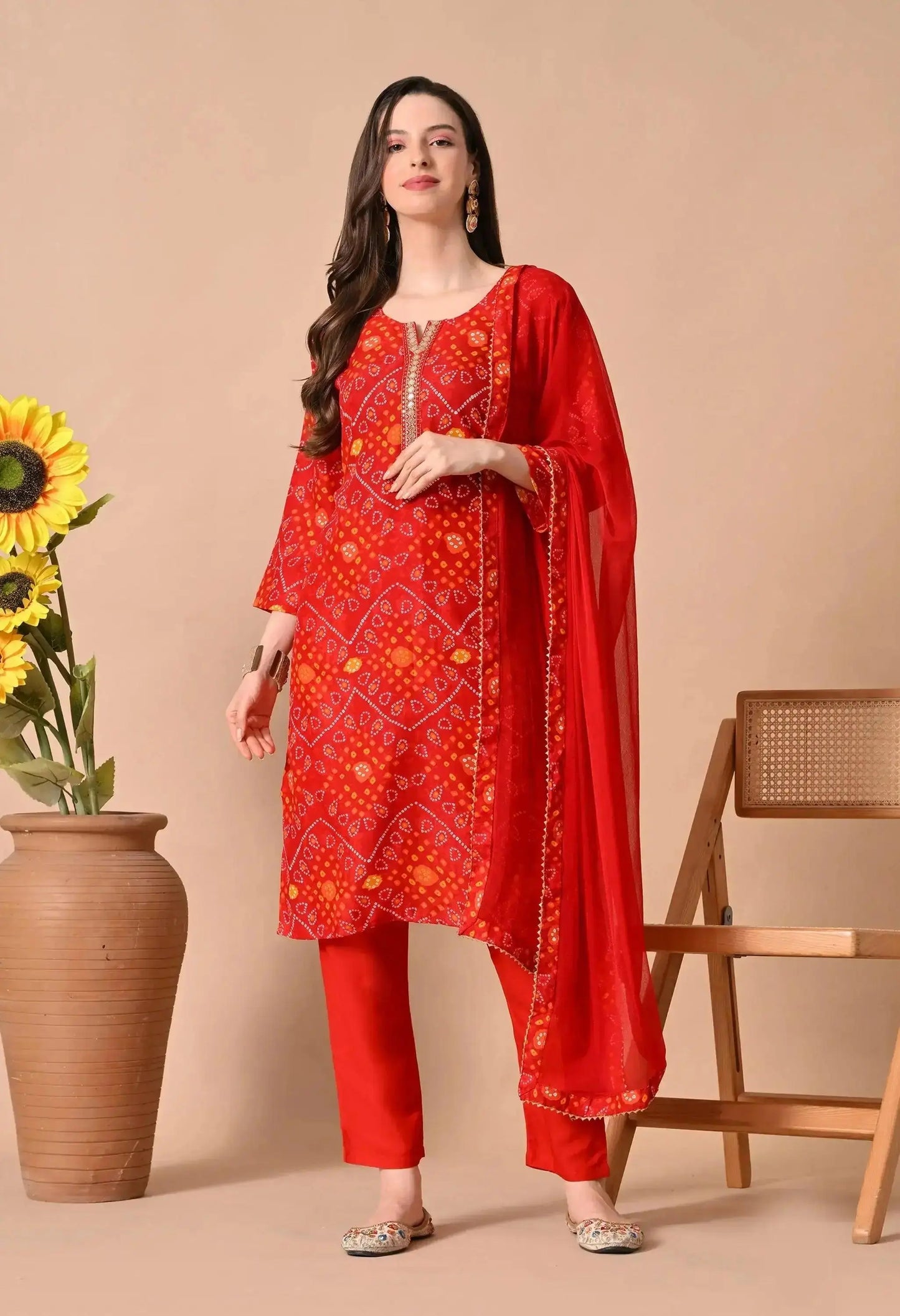 bandhani kurti set for women | traditional printed kurti pant with dupatta - rpd fashion