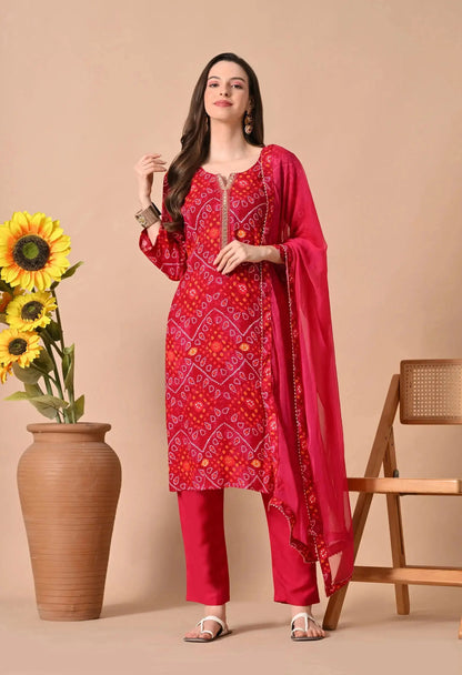 Bandhani Kurti Set for Women | Traditional Printed Kurti Pant with Dupatta - RPD Fashion