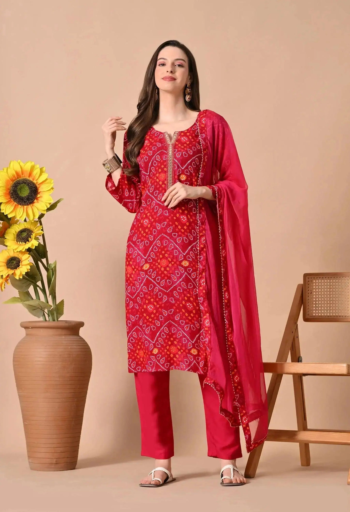 bandhani kurti set for women | traditional printed kurti pant with dupatta - rpd fashion