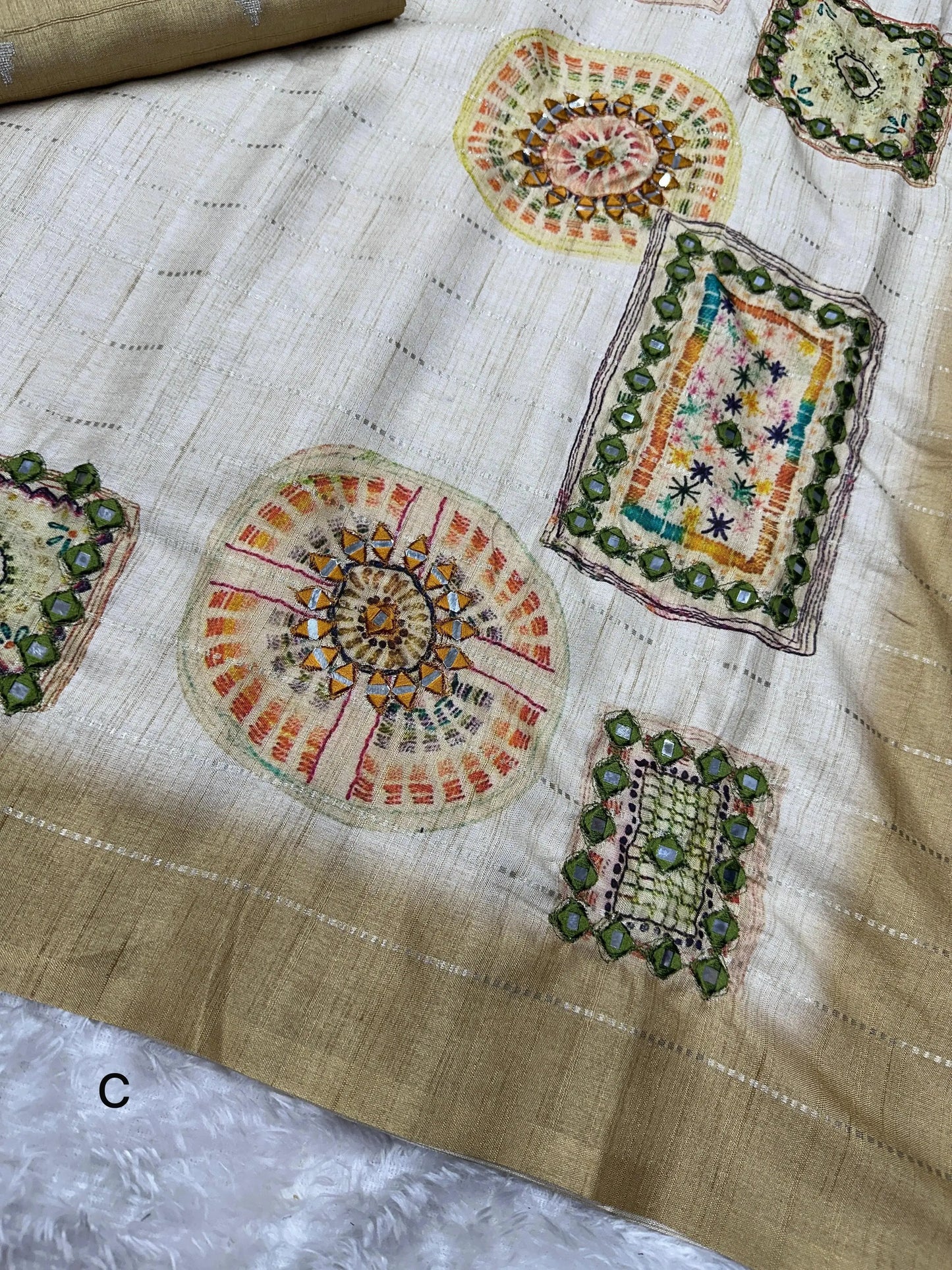 batik printed hand mirror work pure tusser cotton saree with blouse - rpd fashion