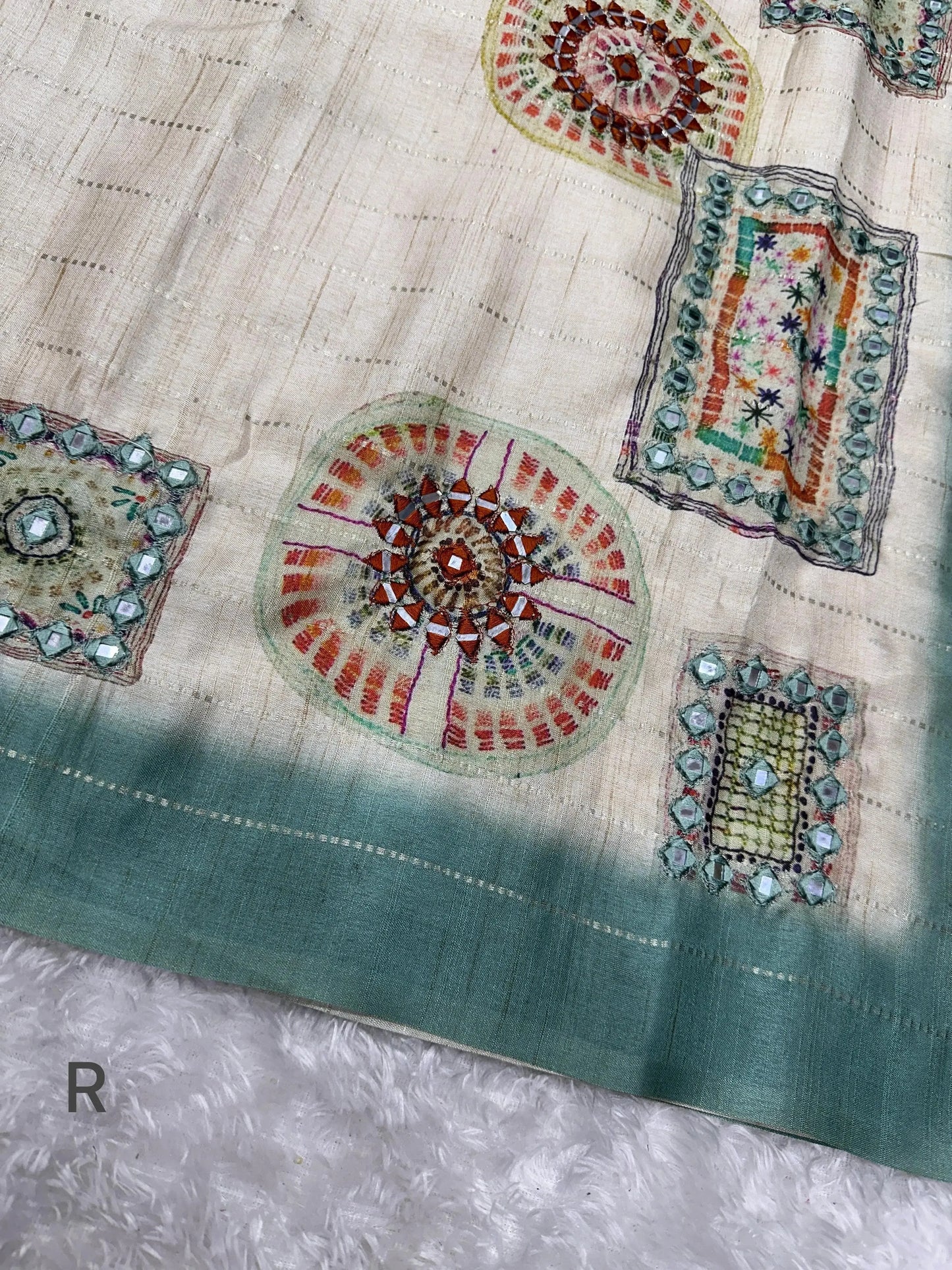 batik printed hand mirror work pure tusser cotton saree with blouse - rpd fashion