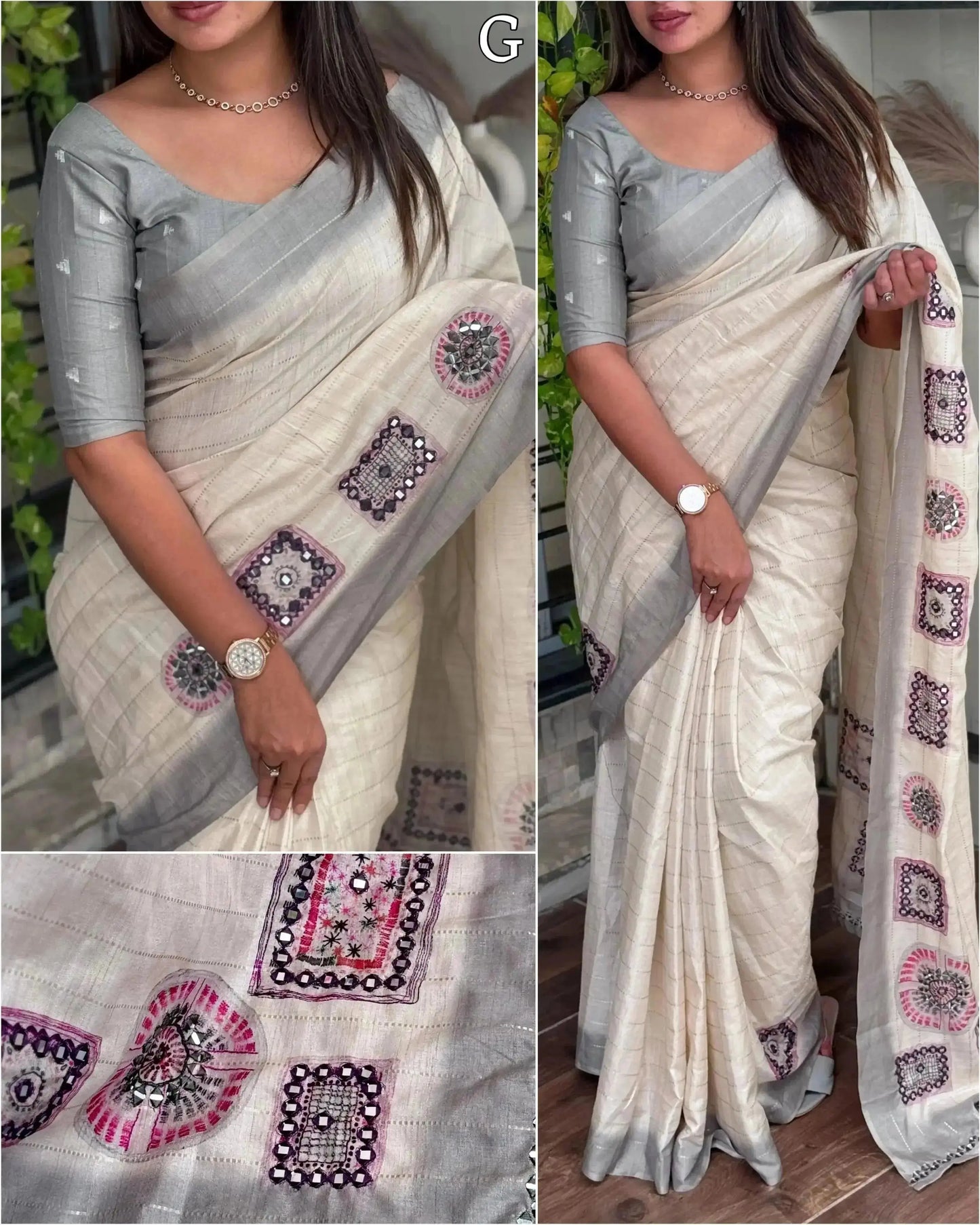 batik printed hand mirror work pure tusser cotton saree with blouse - rpd fashion