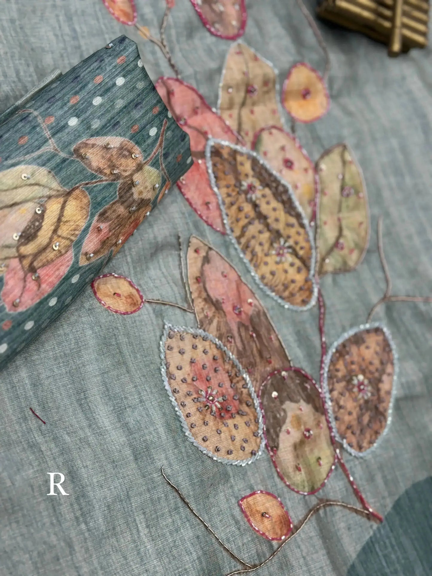 beats hand work digital printed pure tusser cotton saree with blouse - rpd fashion