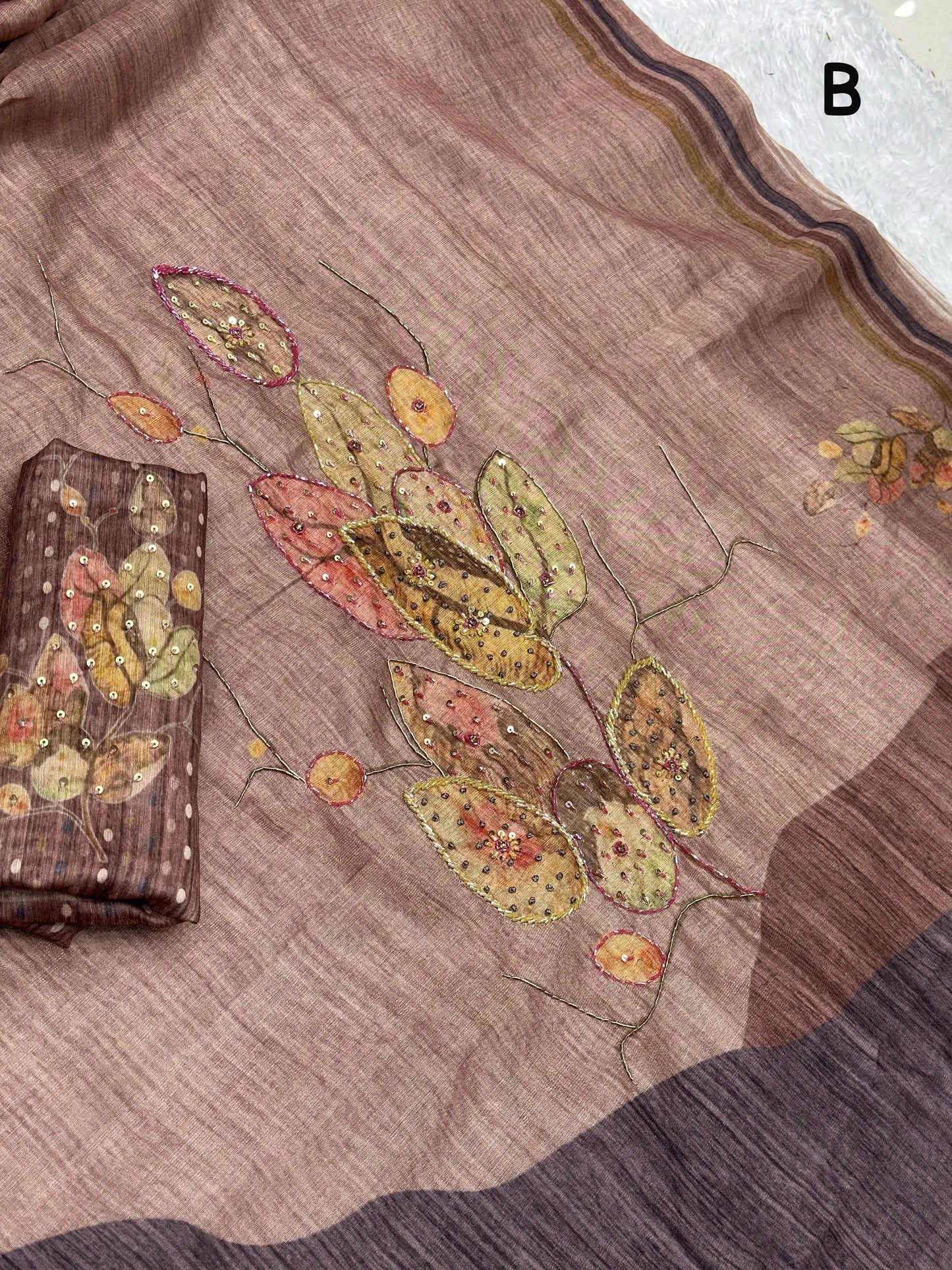 beats hand work digital printed pure tusser cotton saree with blouse - rpd fashion