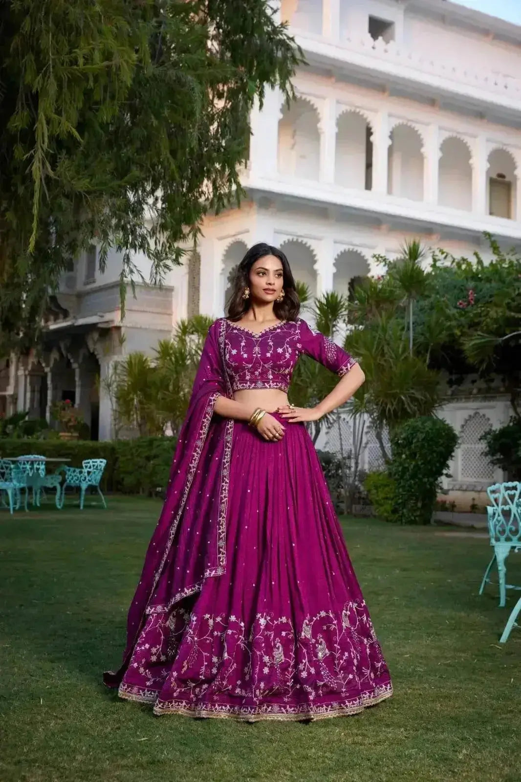 beautiful designer wine vichitra silk lehenga choli - rpd fashion