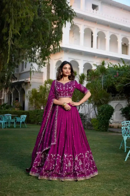 Beautiful Designer Wine Vichitra Silk Lehenga Choli - RPD Fashion