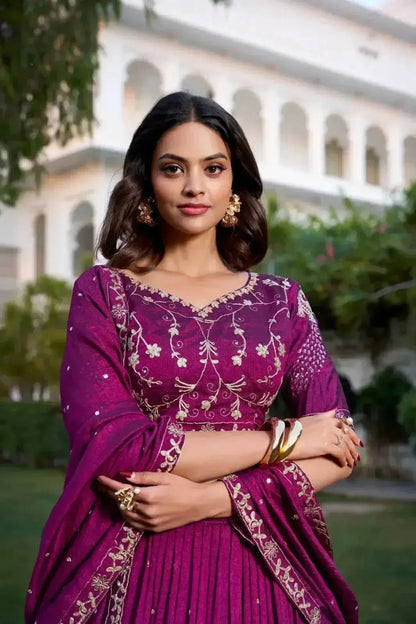 Beautiful Designer Wine Vichitra Silk Lehenga Choli - RPD Fashion