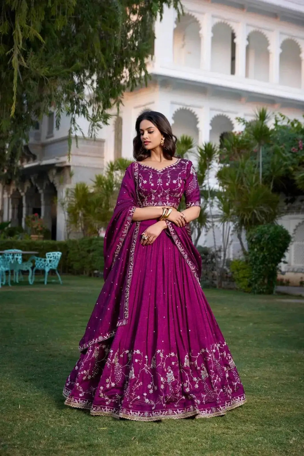 Beautiful Designer Wine Vichitra Silk Lehenga Choli - RPD Fashion