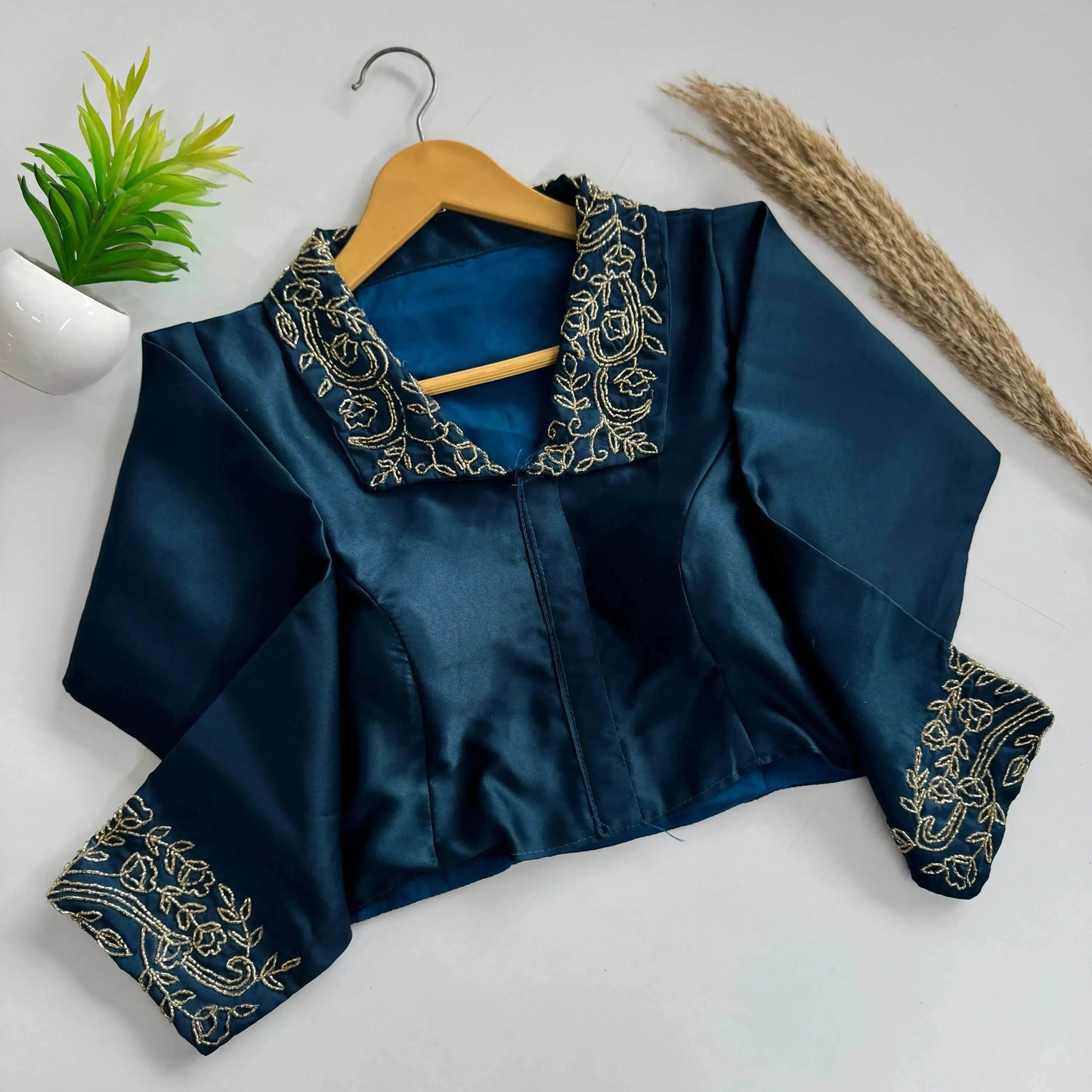 beautiful handwork all over sleeve and collar blouse - rpd fashion
