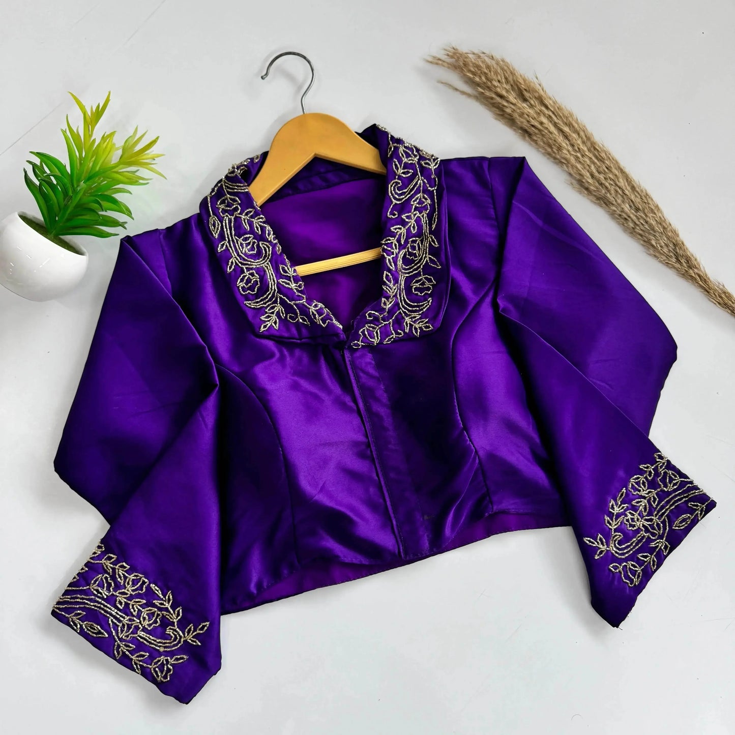 beautiful handwork all over sleeve and collar blouse - rpd fashion