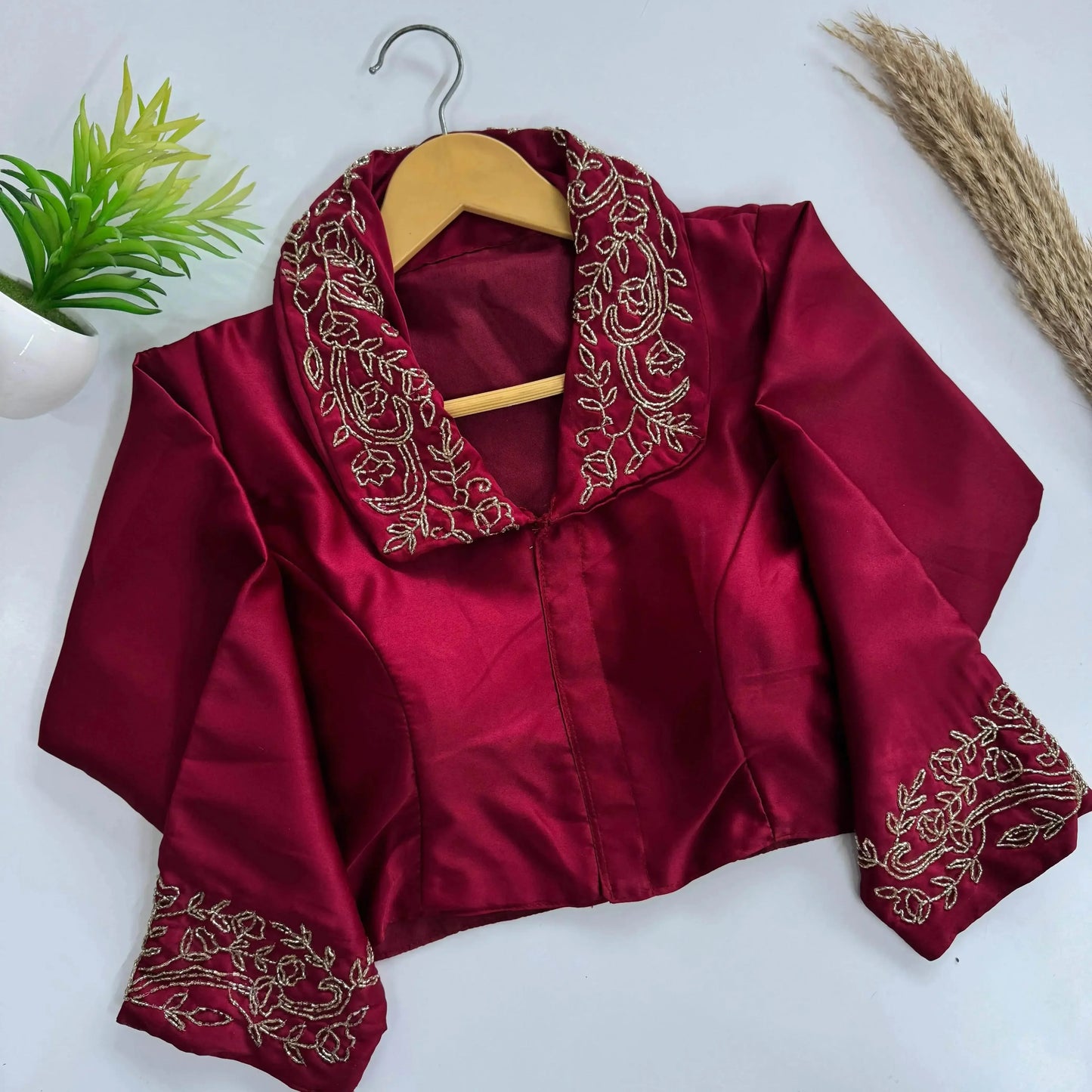 beautiful handwork all over sleeve and collar blouse - rpd fashion