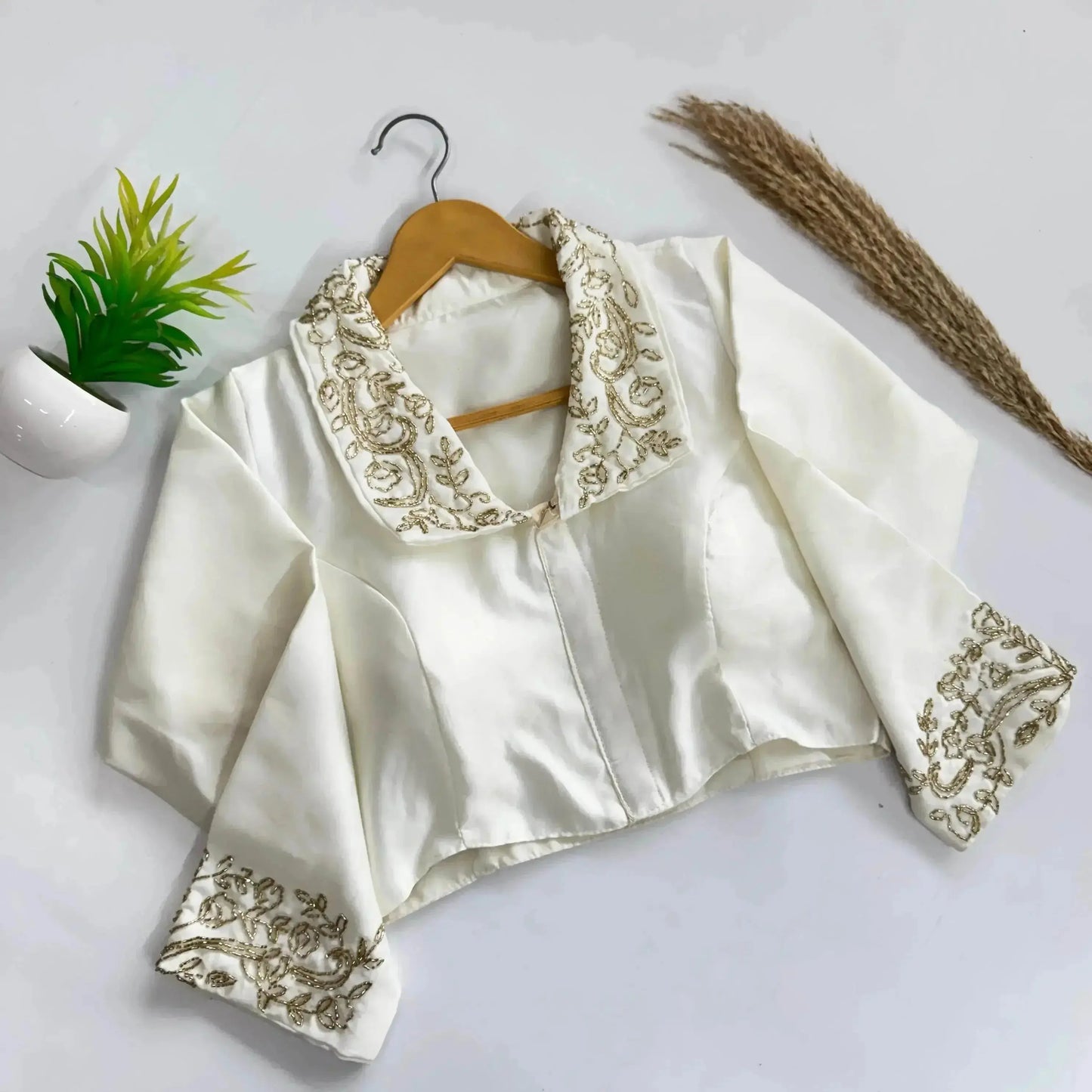beautiful handwork all over sleeve and collar blouse - rpd fashion