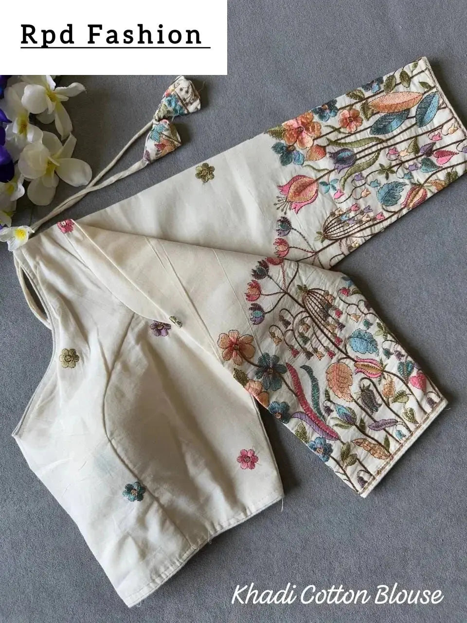 beautiful khadi cotton chain stitch embroidered blouse - rpd fashion