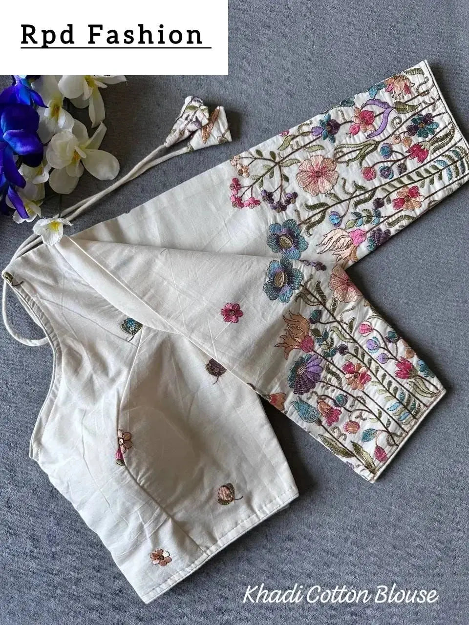 beautiful khadi cotton chain stitch embroidered blouse - rpd fashion