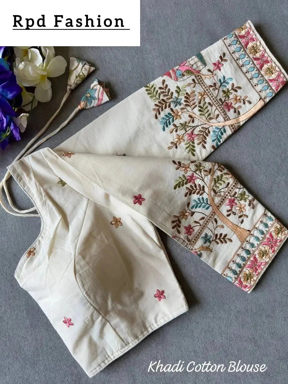 beautiful khadi cotton chain stitch embroidered blouse - rpd fashion