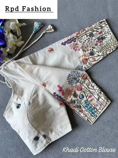 Beautiful Khadi Cotton Chain Stitch Embroidered Blouse - RPD Fashion