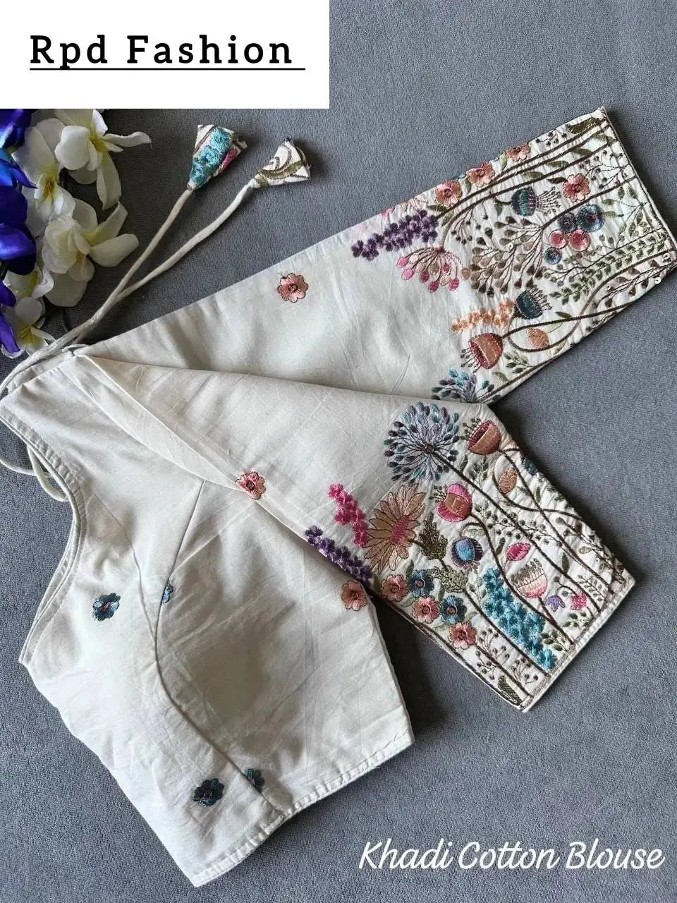 beautiful khadi cotton chain stitch embroidered blouse - rpd fashion