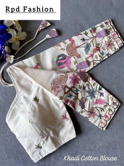 Beautiful Khadi Cotton Chain Stitch Embroidered Blouse - RPD Fashion