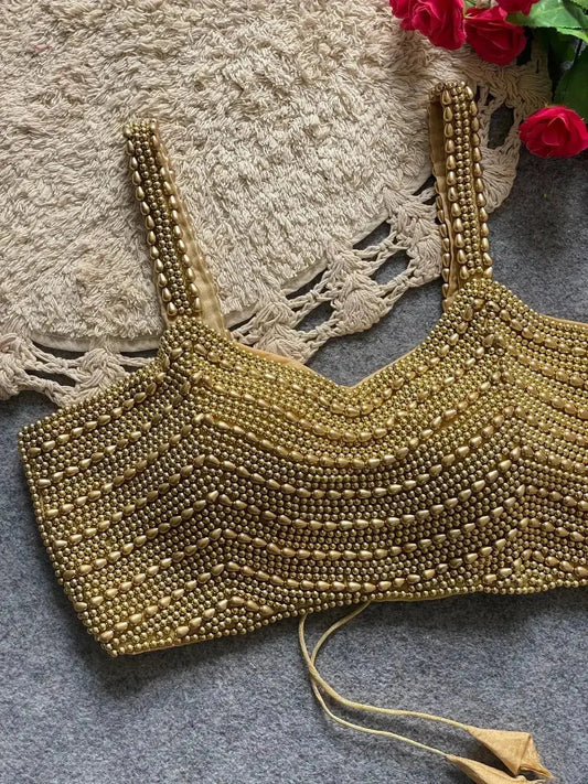 Beautiful Pearl Moti Spaghetti Blouse - Elegant Silk Design - RPD Fashion