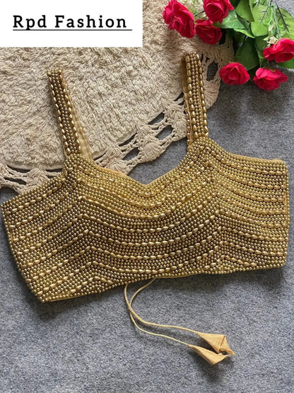 Beautiful Pearl Moti Spaghetti Blouse - Elegant Silk Design - RPD Fashion