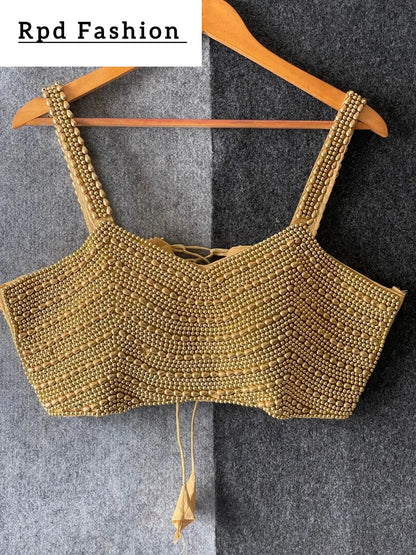 Beautiful Pearl Moti Spaghetti Blouse - Elegant Silk Design - RPD Fashion