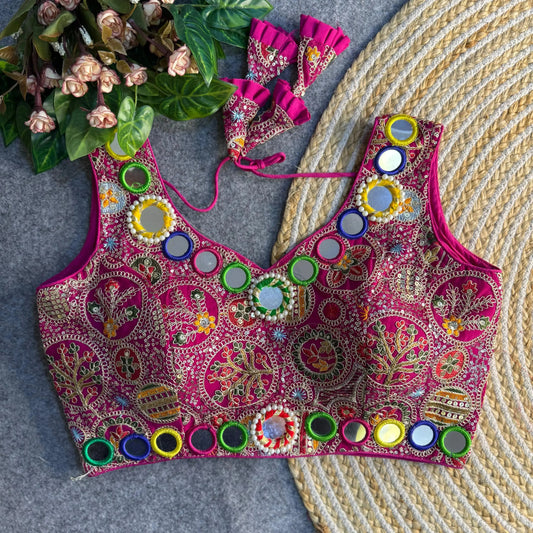 Beautiful Traditional Blouse with Heavy Stitching and Padded Back Open Style - RPD Fashion