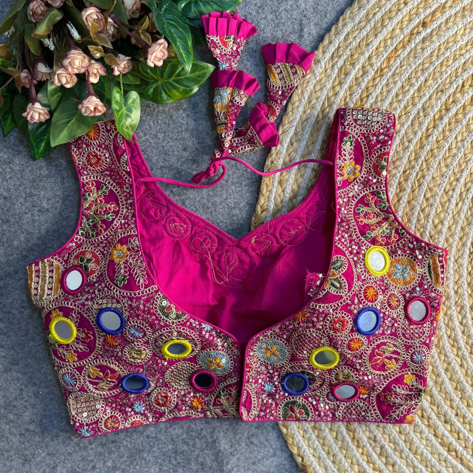 Beautiful Traditional Blouse with Heavy Stitching and Padded Back Open Style - RPD Fashion