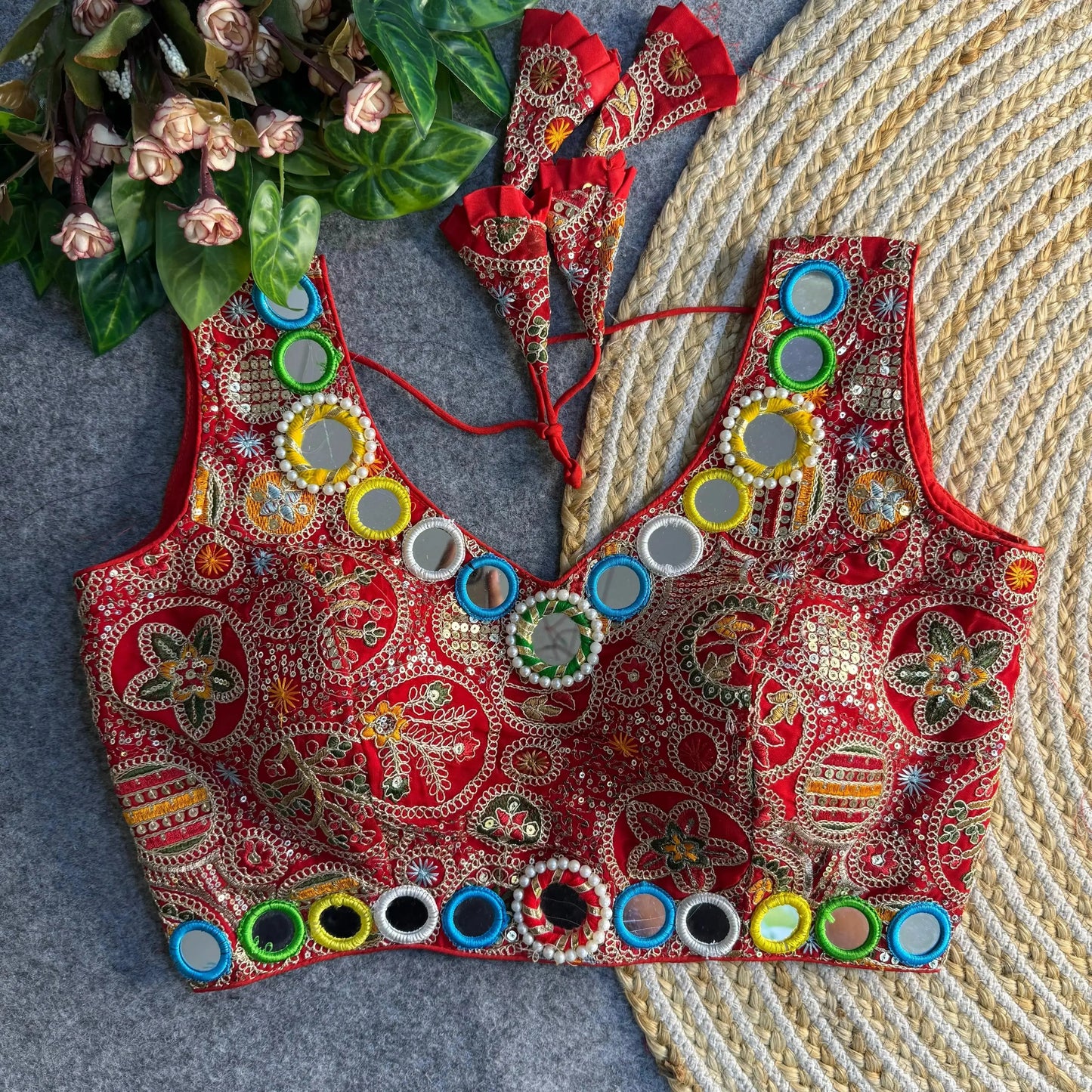 beautiful traditional blouse with heavy stitching and padded back open style - rpd fashion