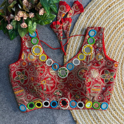 Beautiful Traditional Blouse with Heavy Stitching and Padded Back Open Style - RPD Fashion