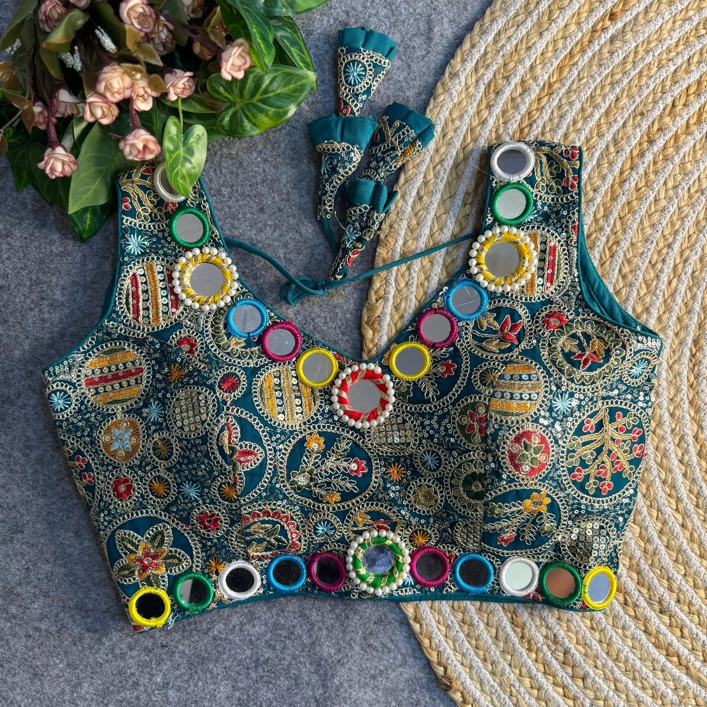 beautiful traditional blouse with heavy stitching and padded back open style - rpd fashion