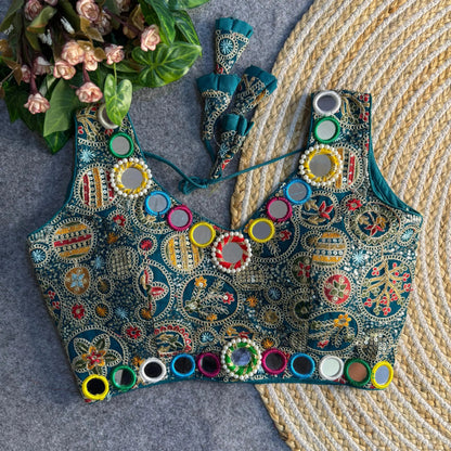 Beautiful Traditional Blouse with Heavy Stitching and Padded Back Open Style - RPD Fashion