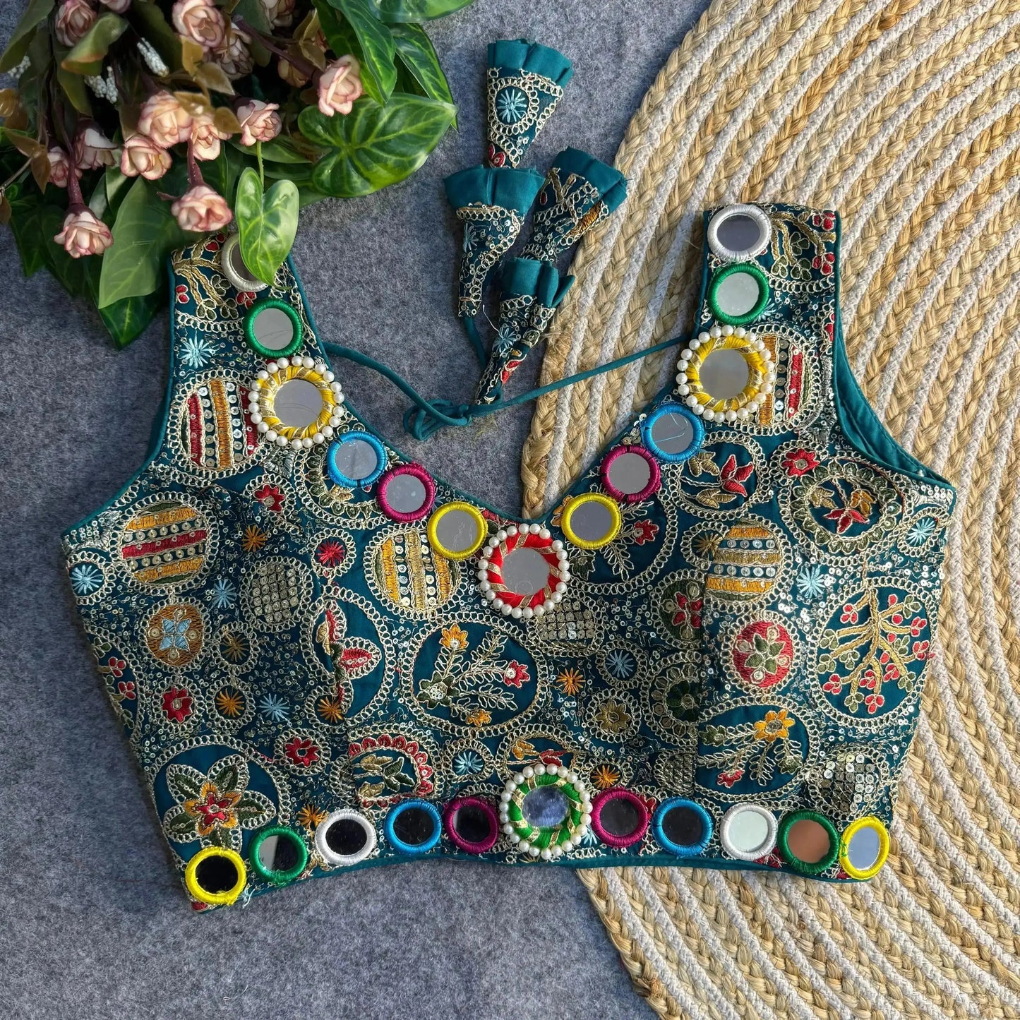 beautiful traditional blouse with heavy stitching and padded back open style - rpd fashion