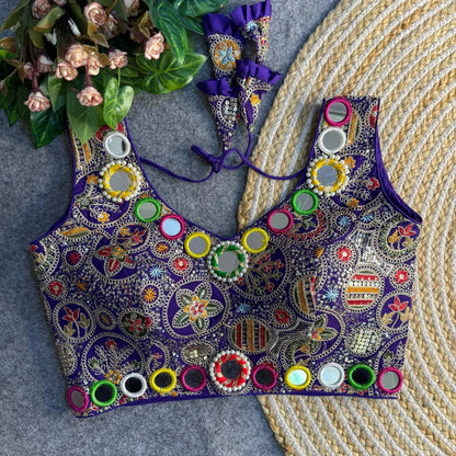 Beautiful Traditional Blouse with Heavy Stitching and Padded Back Open Style - RPD Fashion