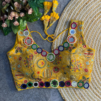 Beautiful Traditional Blouse with Heavy Stitching and Padded Back Open Style - RPD Fashion