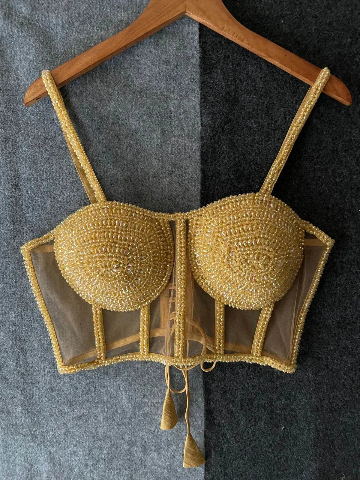 beautiful traditional blouse with heavy stitching and pearl accents - padded, back open style - rpd fashion