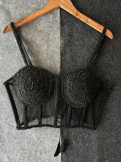Beautiful Traditional Blouse with Heavy Stitching and Pearl Accents - Padded, Back Open Style - RPD Fashion